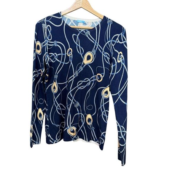 J McLaughlin navy blue nautical rope‎ knot print Catalina shirt size Small - Picture 1 of 7
